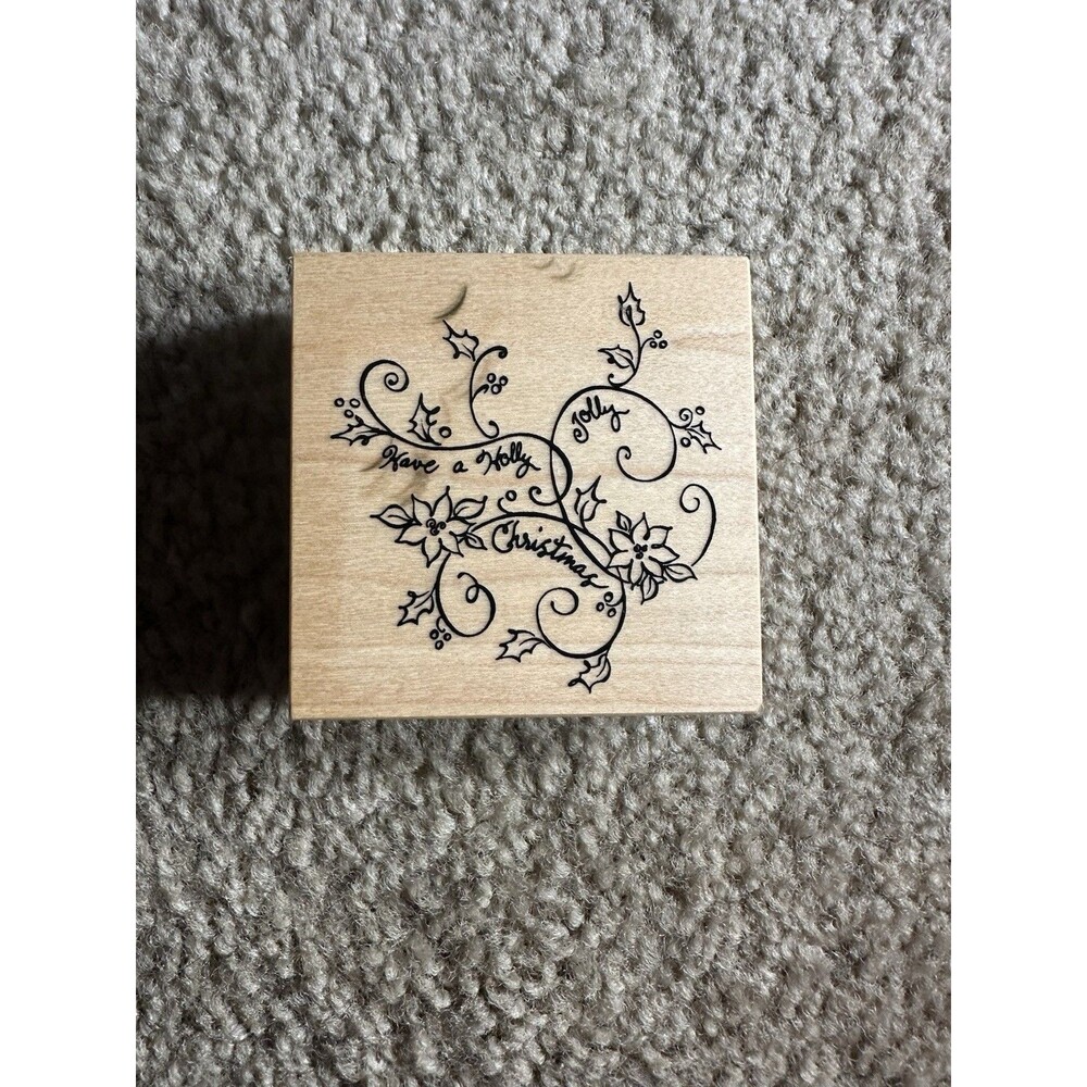 PSX Have A Holly Jolly Christmas Rubber Stamp G-3190 2001 3" Square Wood-Mounted
